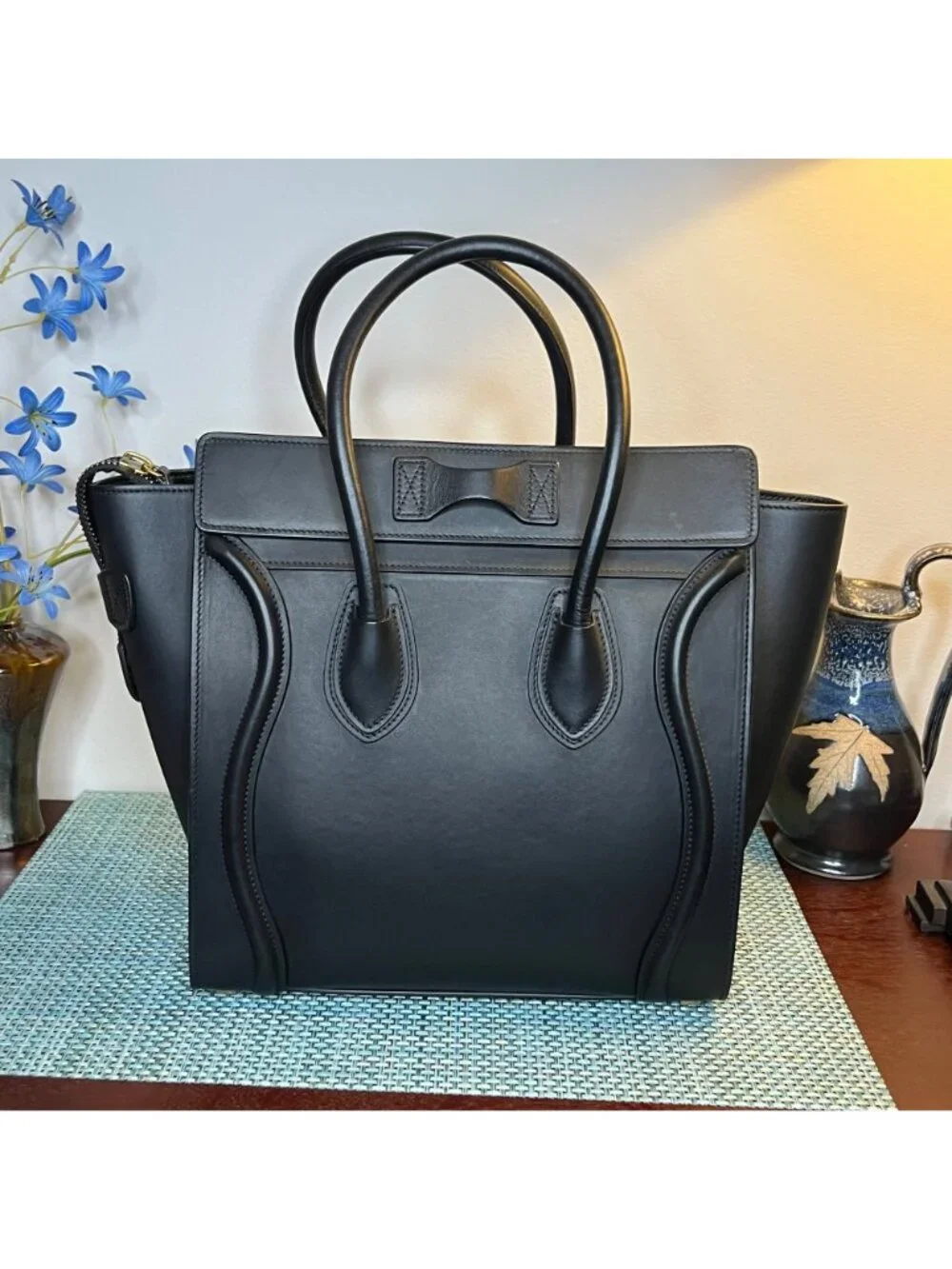 Céline Micro Luggage Tote Black Leather Top Handle Gold Hardware - Picture 8 of 15